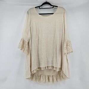 Indigo Soul Cream Lace Trim Tunic Top Plus Size 2X Boho  Romantic Flowy Everyday